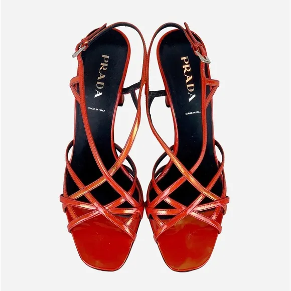 PRADARed Iridescent Patent Leather Wedge Sandals