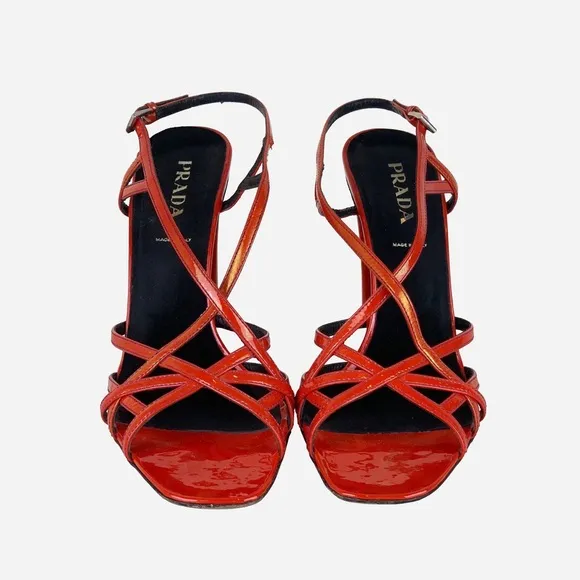 PRADARed Iridescent Patent Leather Wedge Sandals