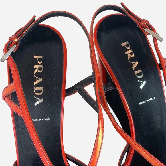 PRADARed Iridescent Patent Leather Wedge Sandals