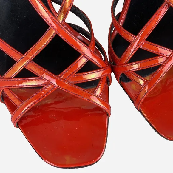 PRADARed Iridescent Patent Leather Wedge Sandals