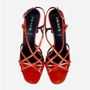 PRADARed Iridescent Patent Leather Wedge Sandals
