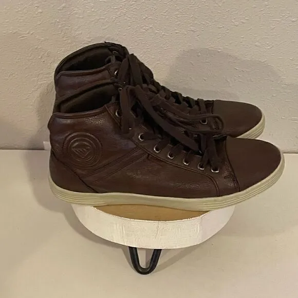 Pre-Owed Jump Ipsum Mens High Top Brown Faux Leather Sneakers Size 9