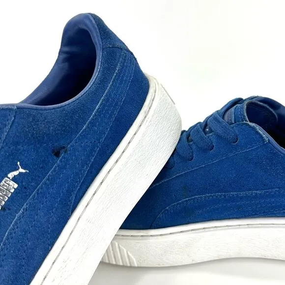 PUMA “ELEMENTAL” BLUE SUEDE PLATFORM LACE-UP LOW TOP ATHLEISURE SNEAKERS