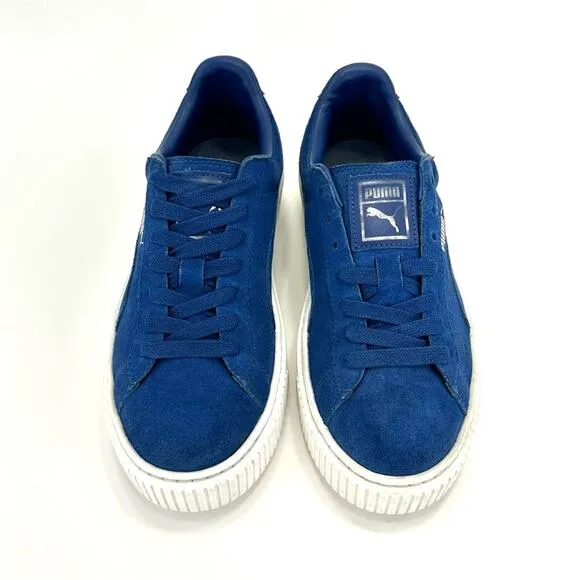 PUMA “ELEMENTAL” BLUE SUEDE PLATFORM LACE-UP LOW TOP ATHLEISURE SNEAKERS