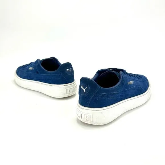 PUMA “ELEMENTAL” BLUE SUEDE PLATFORM LACE-UP LOW TOP ATHLEISURE SNEAKERS