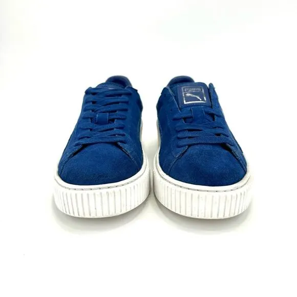 PUMA “ELEMENTAL” BLUE SUEDE PLATFORM LACE-UP LOW TOP ATHLEISURE SNEAKERS