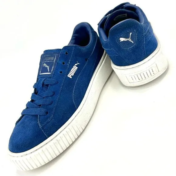 PUMA “ELEMENTAL” BLUE SUEDE PLATFORM LACE-UP LOW TOP ATHLEISURE SNEAKERS