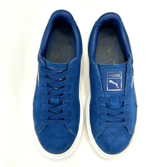 PUMA “ELEMENTAL” BLUE SUEDE PLATFORM LACE-UP LOW TOP ATHLEISURE SNEAKERS