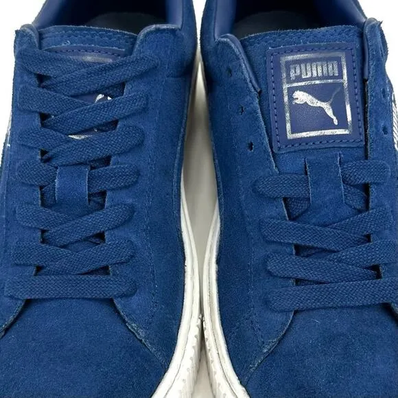 PUMA “ELEMENTAL” BLUE SUEDE PLATFORM LACE-UP LOW TOP ATHLEISURE SNEAKERS