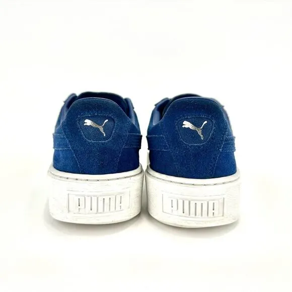 PUMA “ELEMENTAL” BLUE SUEDE PLATFORM LACE-UP LOW TOP ATHLEISURE SNEAKERS