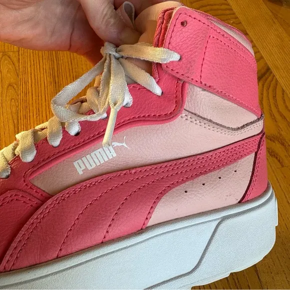 PUMA PINK WHITE SNEAKERS SHOES KARMEN REBELLE MID JR 388729 hi top girls size 4