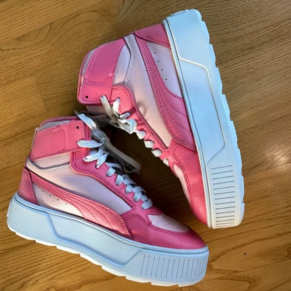 PUMA PINK WHITE SNEAKERS SHOES KARMEN REBELLE MID JR 388729 hi top girls size 4