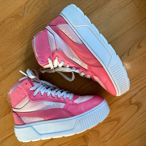 PUMA PINK WHITE SNEAKERS SHOES KARMEN REBELLE MID JR 388729 hi top girls size 4