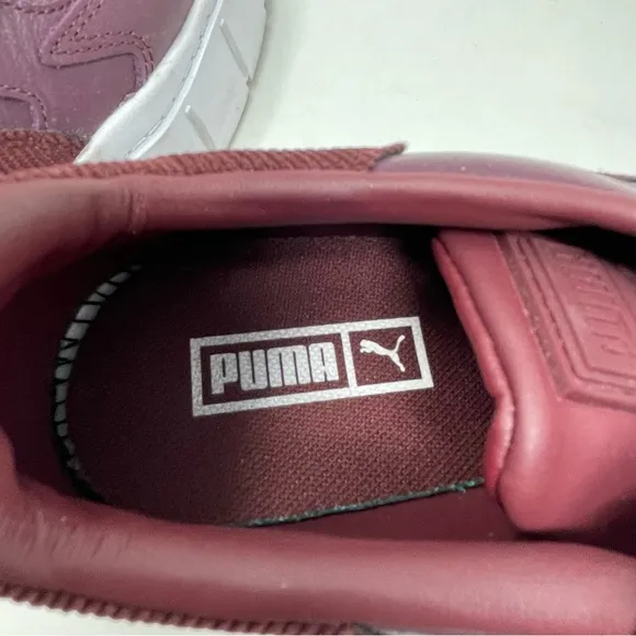 Puma Platform Sneakers Vegan Leather Lace Up Burgundy White Sz. 7