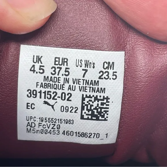 Puma Platform Sneakers Vegan Leather Lace Up Burgundy White Sz. 7