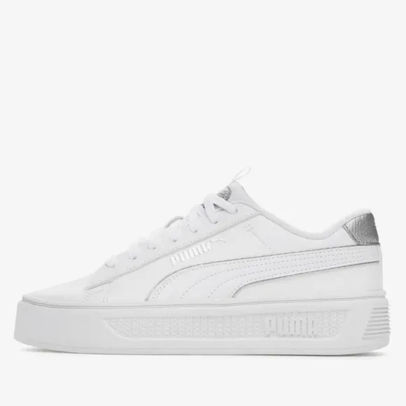 PUMA Platform Sneakers – White &amp; Silver – Size 9