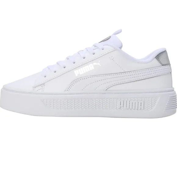 PUMA Platform Sneakers – White &amp; Silver – Size 9