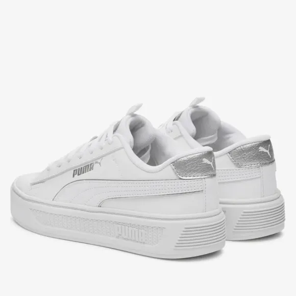 PUMA Platform Sneakers – White &amp; Silver – Size 9