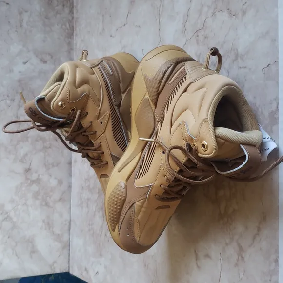 Puma RS-X  High-Top Sneakers in Tan and  Brown Youth Size 5.5