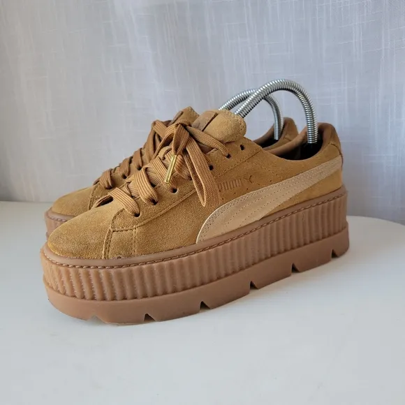 PUMA X Fenty cleated creeper suede platform sneakers in tan size 8