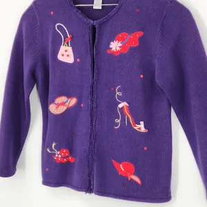 Purple Cardigan Embroidered Hats HandBags Shoes And Rhinestone Kidcore Y2K L