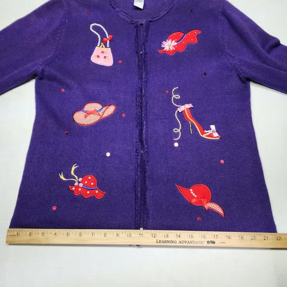 Purple Cardigan Embroidered Hats HandBags Shoes And Rhinestone Kidcore Y2K L