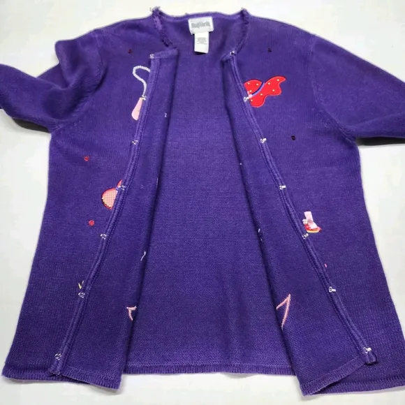 Purple Cardigan Embroidered Hats HandBags Shoes And Rhinestone Kidcore Y2K L