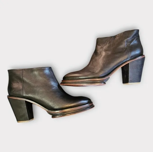 Rachel Comey Black Leather Block Heeled Ankle Boots