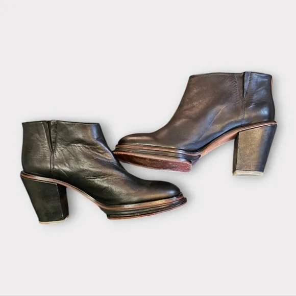 Rachel Comey Black Leather Block Heeled Ankle Boots