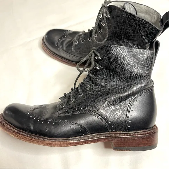 Rag &amp; bone black leather laser cut cozen lace up boots
