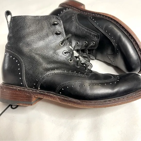 Rag &amp; bone black leather laser cut cozen lace up boots