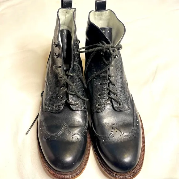 Rag &amp; bone black leather laser cut cozen lace up boots