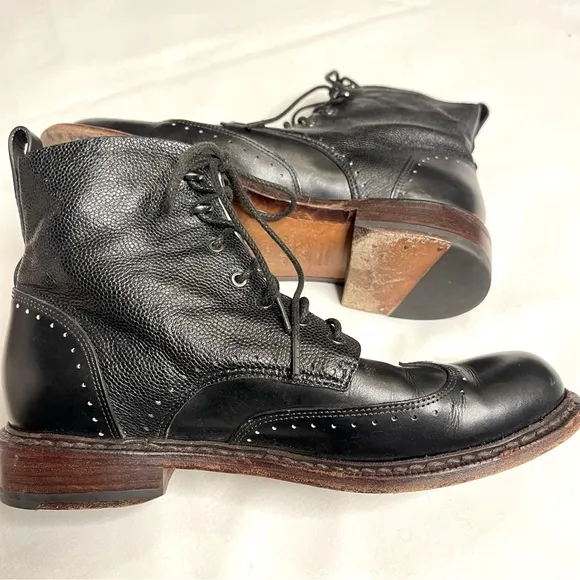 Rag &amp; bone black leather laser cut cozen lace up boots