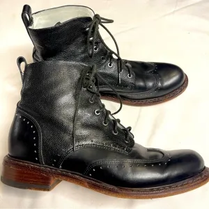 Rag &amp; bone black leather laser cut cozen lace up boots