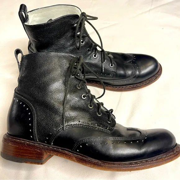 Rag &amp; bone black leather laser cut cozen lace up boots