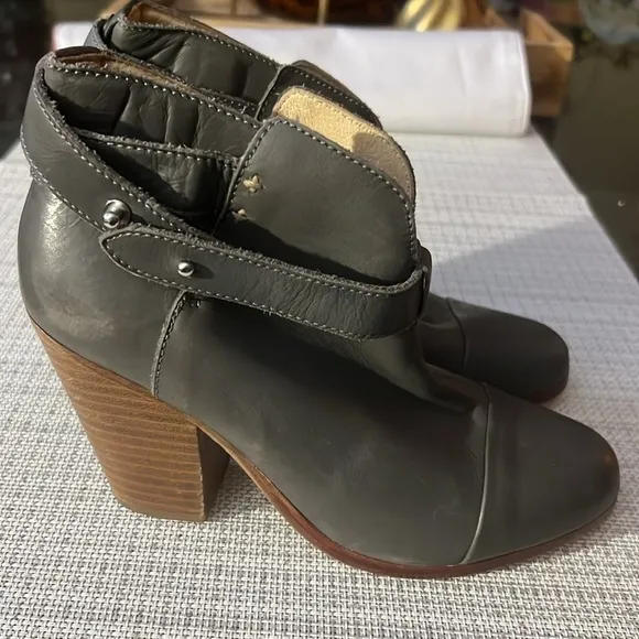 Rag &amp; Bone Harrow Grey Gray Leather Bootie Boot Shoe 35