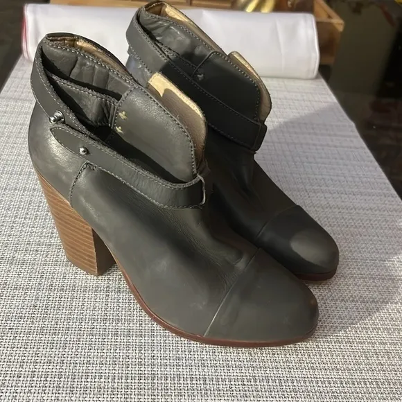 Rag &amp; Bone Harrow Grey Gray Leather Bootie Boot Shoe 35