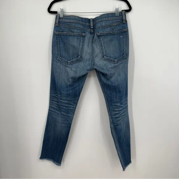 Rag &amp; Bone Jean the Dre Bradford Medium Blue Wash Raw Edge Frayed Denim Jeans
