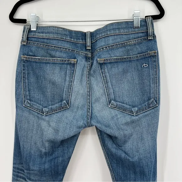 Rag &amp; Bone Jean the Dre Bradford Medium Blue Wash Raw Edge Frayed Denim Jeans