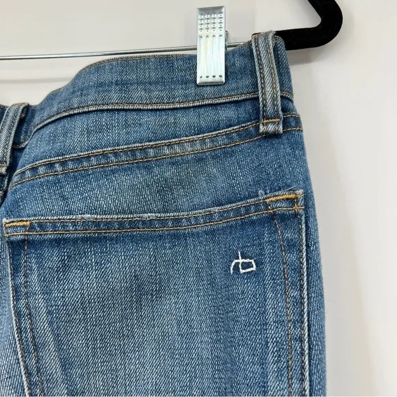 Rag &amp; Bone Jean the Dre Bradford Medium Blue Wash Raw Edge Frayed Denim Jeans