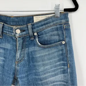 Rag &amp; Bone Jean the Dre Bradford Medium Blue Wash Raw Edge Frayed Denim Jeans