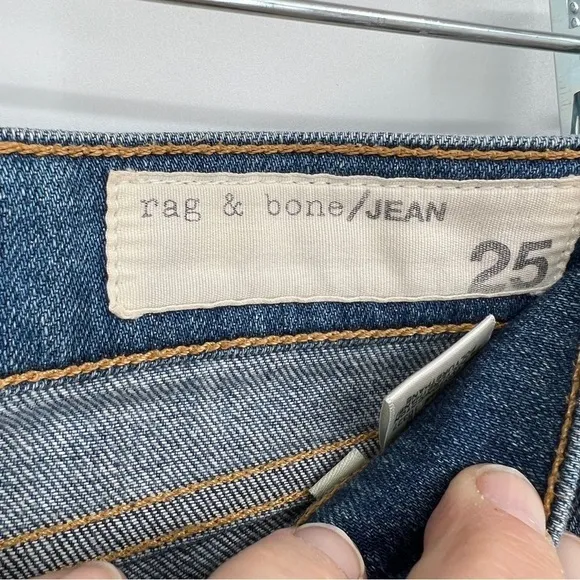 Rag &amp; Bone Jean the Dre Bradford Medium Blue Wash Raw Edge Frayed Denim Jeans