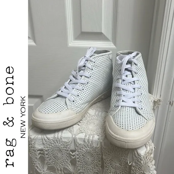 Rag &amp; Bone Standard Issue Laser Cut Perforated High Top Leather Sneakers