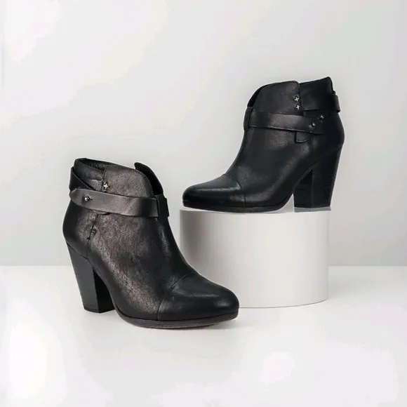 Rag Bone 37.5 (US 7.5) New York Harrow Ankle Boots Booties Black Leather Shoes
