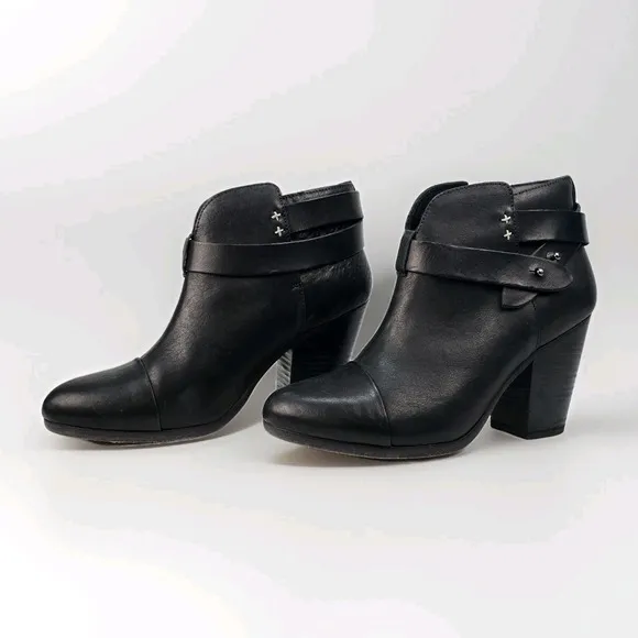 Rag Bone 37.5 (US 7.5) New York Harrow Ankle Boots Booties Black Leather Shoes