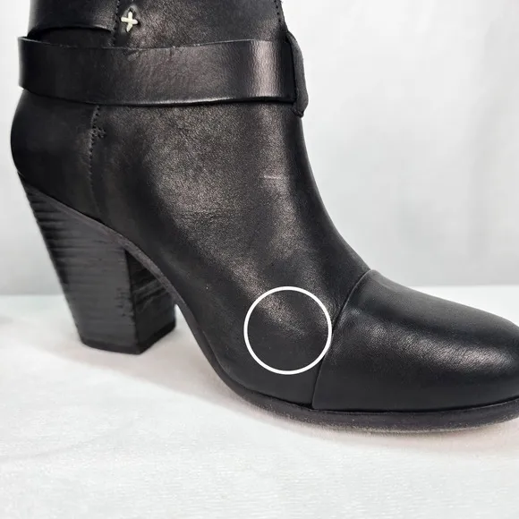 Rag Bone 37.5 (US 7.5) New York Harrow Ankle Boots Booties Black Leather Shoes