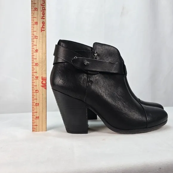 Rag Bone 37.5 (US 7.5) New York Harrow Ankle Boots Booties Black Leather Shoes