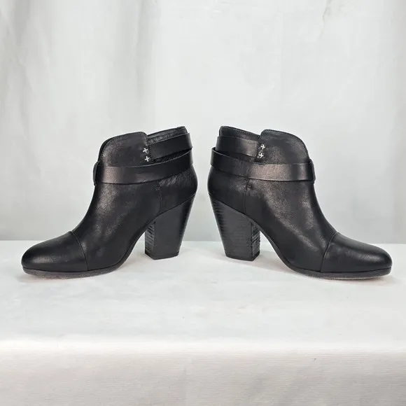 Rag Bone 37.5 (US 7.5) New York Harrow Ankle Boots Booties Black Leather Shoes