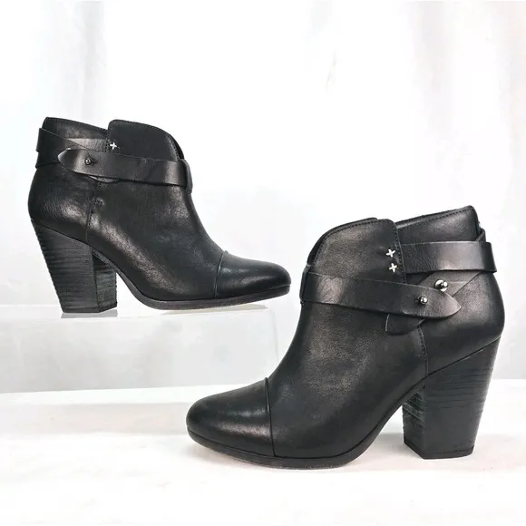 Rag Bone 37.5 (US 7.5) New York Harrow Ankle Boots Booties Black Leather Shoes