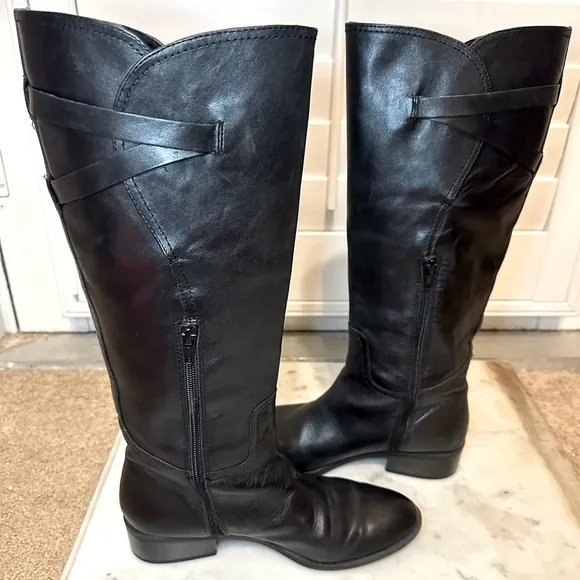 Ralph Lauren “Lauren” women’s black knee high boots leather gold hardware SZ 6.5